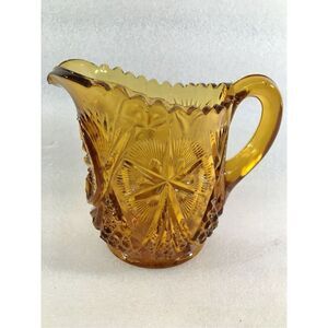 Vintage Kemple Amber Glass Creamer: Yutec Pattern, Small Pitcher